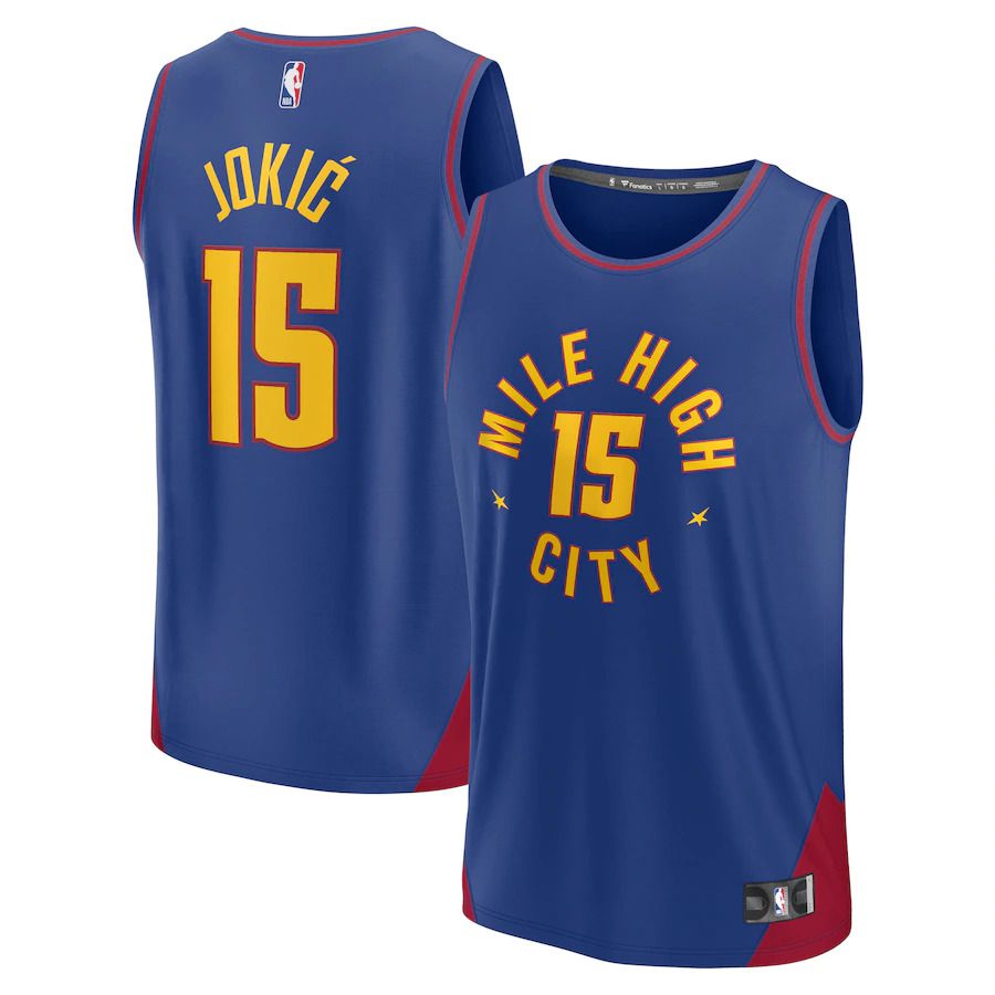 Men Denver Nuggets 15 Nikola Jokic Fanatics Branded Blue 2022-23 Fast Break Player NBA Jersey